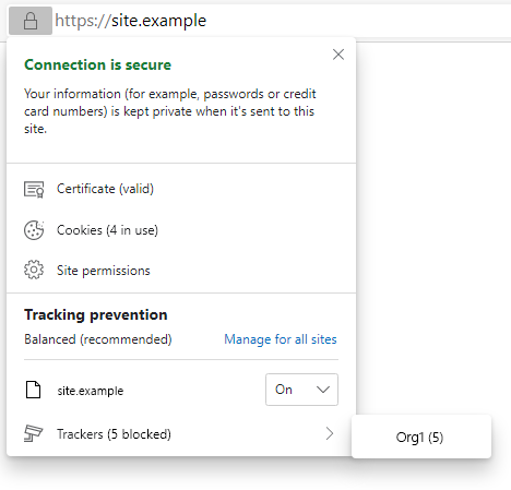 Blocked trackers in the page info flyout