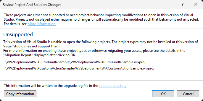 The "Review Project and Solution Changes" dialog