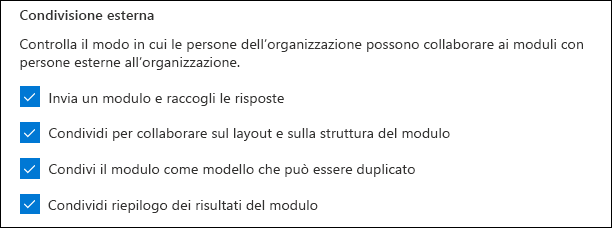 Impostazione amministratore di Microsoft Forms per la condivisione esterna