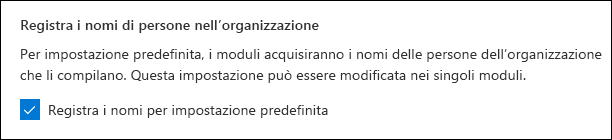 Impostazione amministratore di Microsoft Forms per la registrazione dei nomi