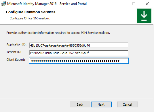 ID applicazione Microsoft Entra, ID tenant e screenshot del segreto client - opzione C