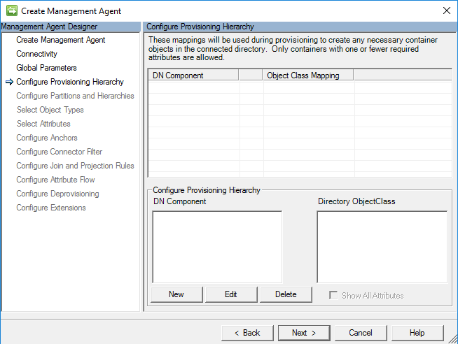 Screenshot che mostra la pagina Configura gerarchia di provisioning e un pulsante Avanti.