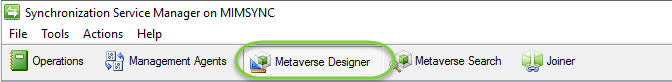 Screenshot che mostra l'opzione Designer Metaverse nel menu della barra multifunzione Sincronizzazione Service Manager.