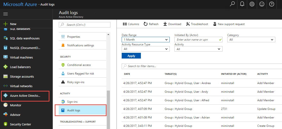 Creazione di report ibridi di Azure - Immagine dell'attività di reimpostazione della password