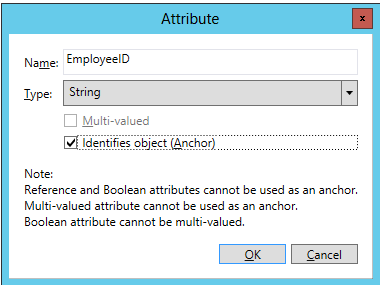 Attributo e tipo di dati con l'opzione Ancoraggio selezionata