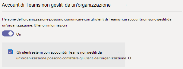 Screenshot delle impostazioni per l'accesso esterno