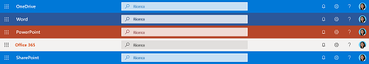 Screenshot delle finestre delle app con la casella Microsoft Search nella barra dell'intestazione.
