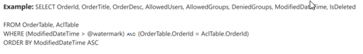 Script di ricerca per indicizzazione incrementale che mostra le proprietà OrderTable, AclTable e di esempio che possono essere usate.