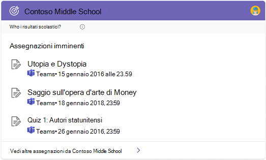 Screenshot della risposta alle assegnazioni con i compiti elencati in base alla data di scadenza.