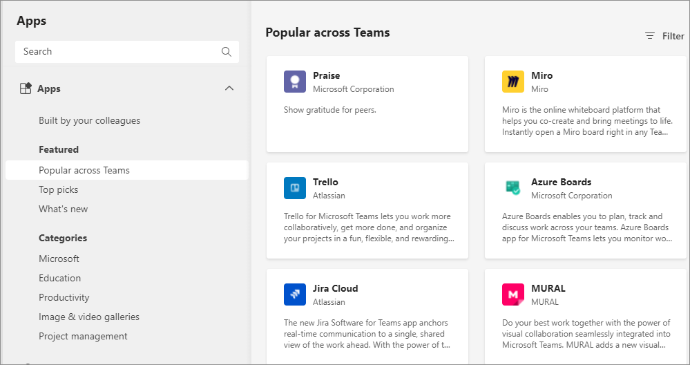 Screenshot che mostra le app partner in Teams Store nel client teams.