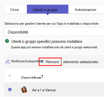 Screenshot che mostra come rimuovere la disponibilità esistente di un'app dalla pagina dei dettagli dell'app.