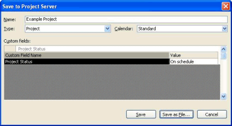 Save to Project Server dialog box