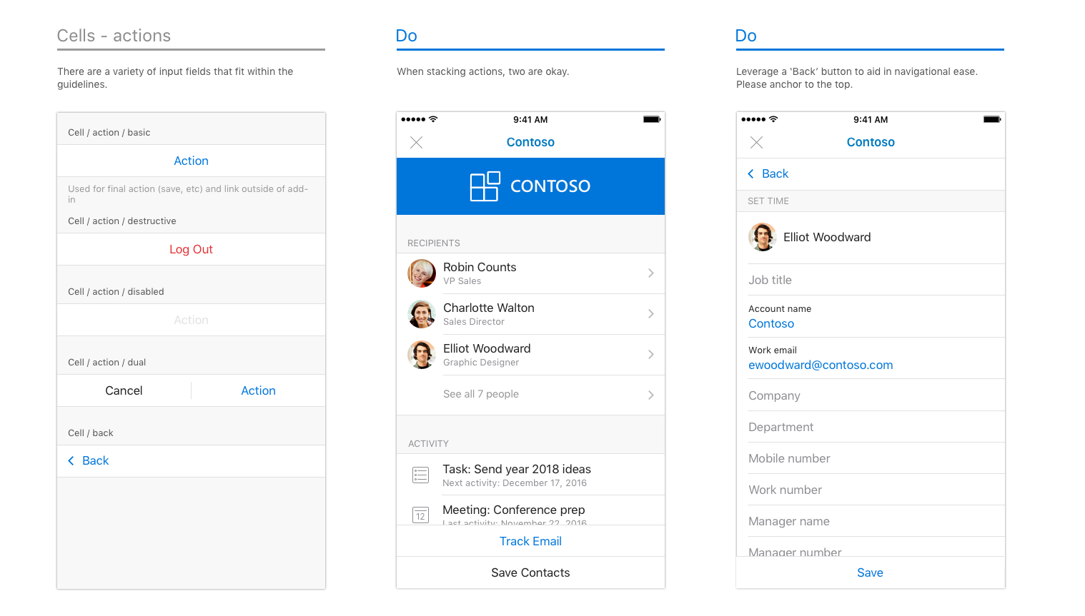 Actions and cells in iOS.