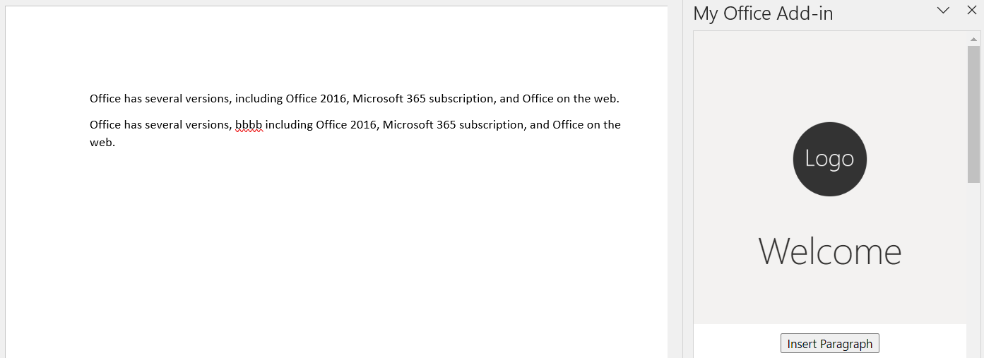 The Insert Paragraph button in the add-in.