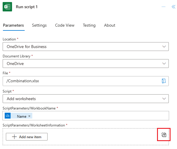 The button to switch to input an entire array in a control field input box.