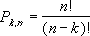 Screenshot of a number of combinations where number equals n, and the number chosen equals k.