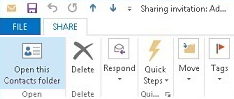 Screenshot che mostra la scheda Apri questa cartella di contatti selezionata.