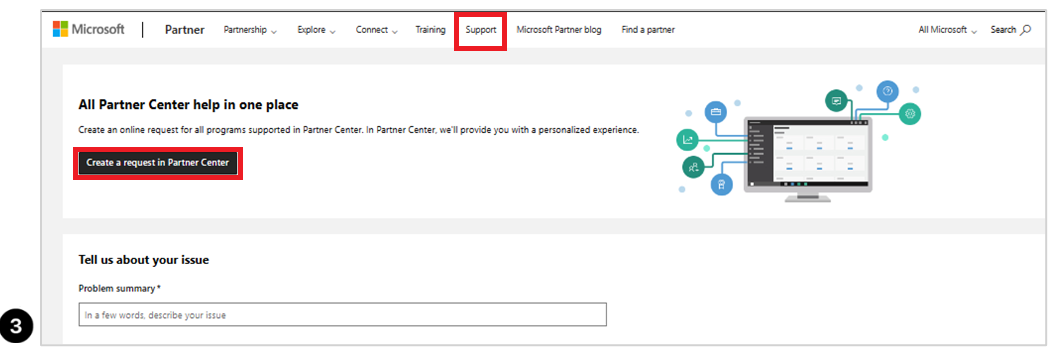 Screenshot della pagina Partner Microsoft con il supporto evidenziato.