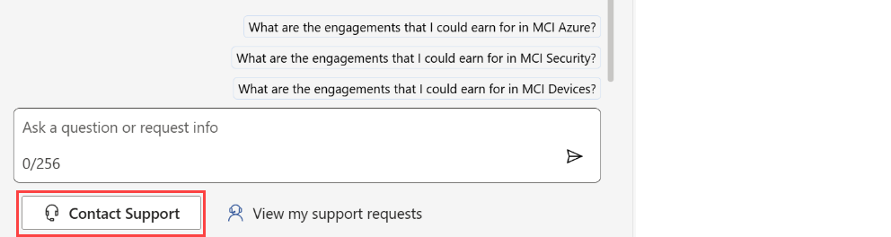 Screenshot che mostra il pulsante Contatta il supporto nella parte inferiore della finestra di dialogo dell'Assistente di intelligenza artificiale.