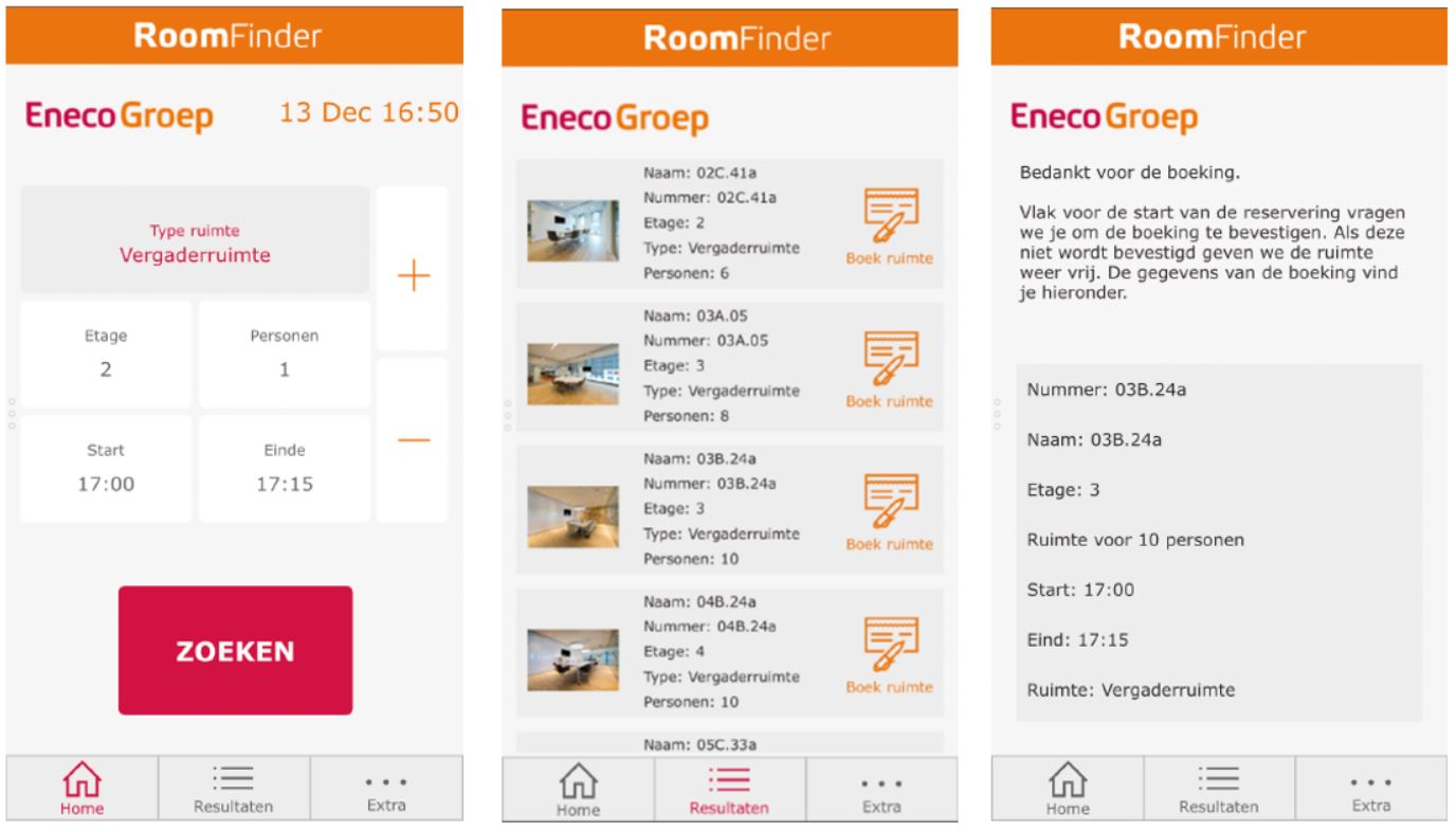 Screenshot dell'app RoomFinder di Eneco.