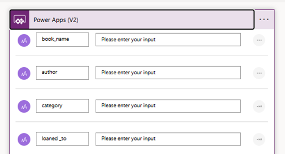 Screenshot che mostra l'input di Power Automate.