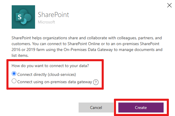 Per connetterti a SharePoint Online, seleziona Connetti direttamente (servizi cloud).