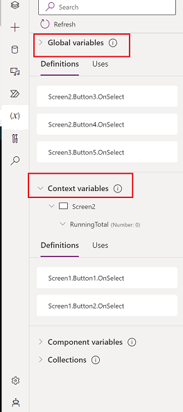 Selezionando una variabile globale o di contesto si accede alla schermata delle informazioni.