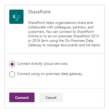 Crea connessione SharePoint.