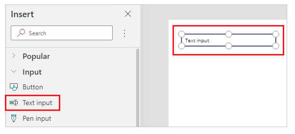 Inserimento di un comando di input di testo.