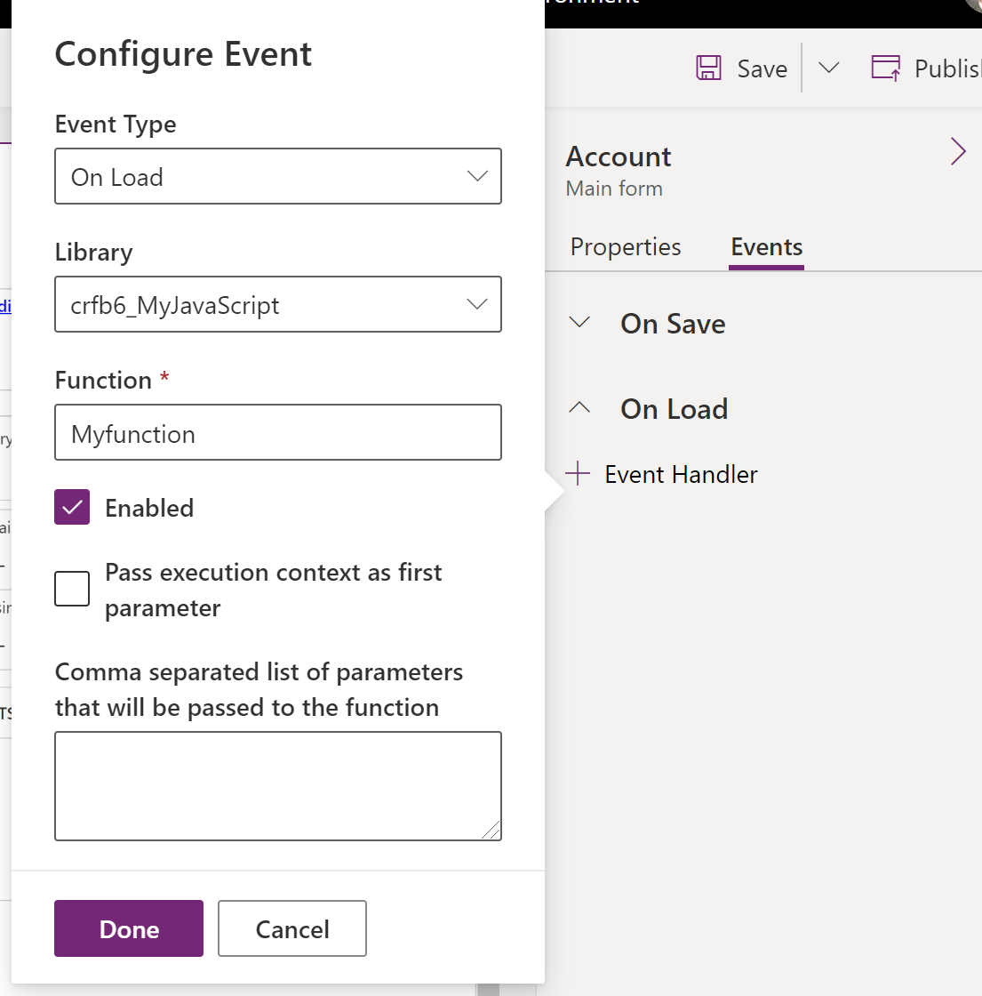 Configura l'evento per il modulo.