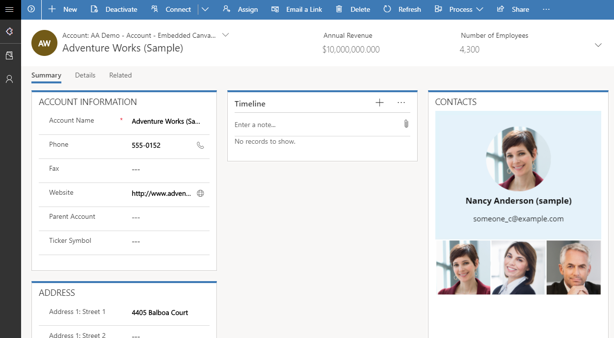 App canvas incorporate in un modulo basato su modelli.