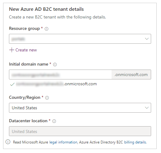 Dettagli del nuovo tenant Azure AD B2C.