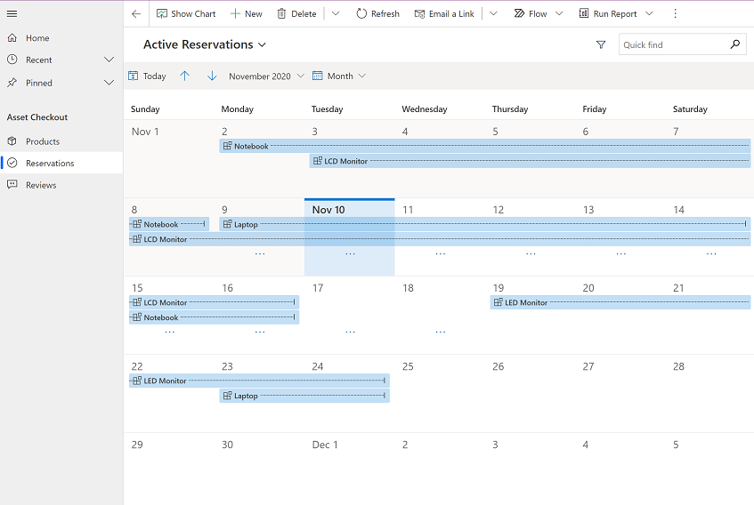 Visualizzazione del calendario predefinita.