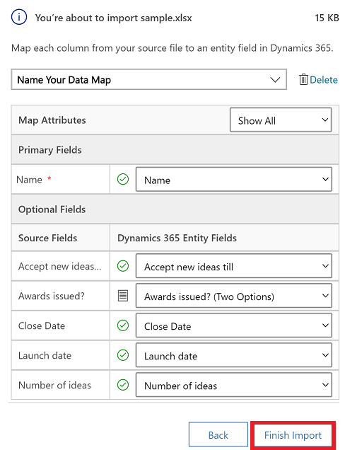 Importa il file Excel selezionato e verifica la mappatura.