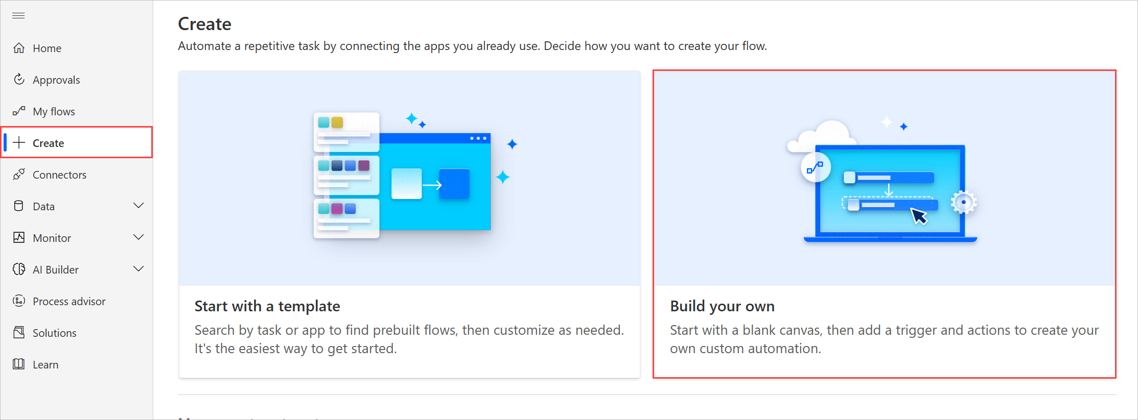 Screenshot dell'opzione per creare un nuovo flusso cloud.