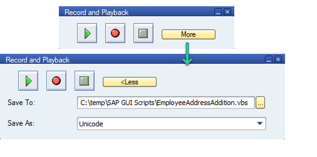 Screenshot del salvataggio del file di registrazione nella finestra di dialogo Registrazione e riproduzione.