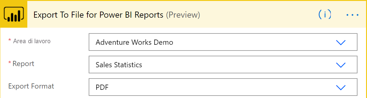 Screenshot di Esporta in file per i report di Power BI.