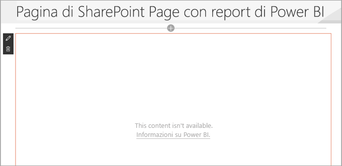 Screenshot della pagina di SharePoint con il report di Power BI che mostra che il contenuto non è disponibile.