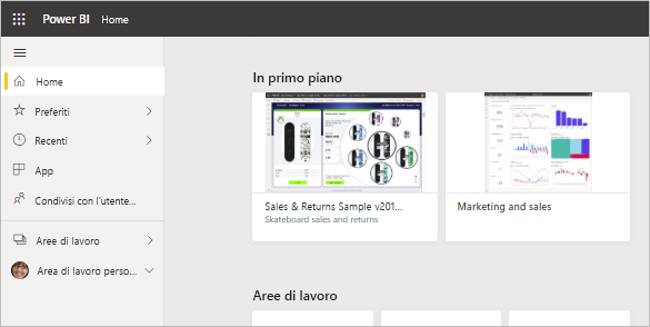 Contenuto di Power BI in primo piano nella home page