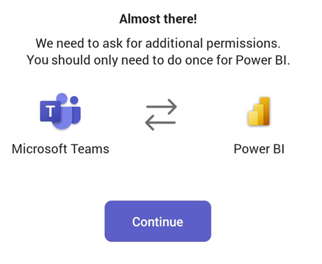 Screenshot che mostra la schermata popup per l'autenticazione a più fattori nell'app Power BI per Teams.