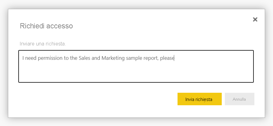 Screenshot della finestra di dialogo Richiedi accesso con il pulsante Invia richiesta.