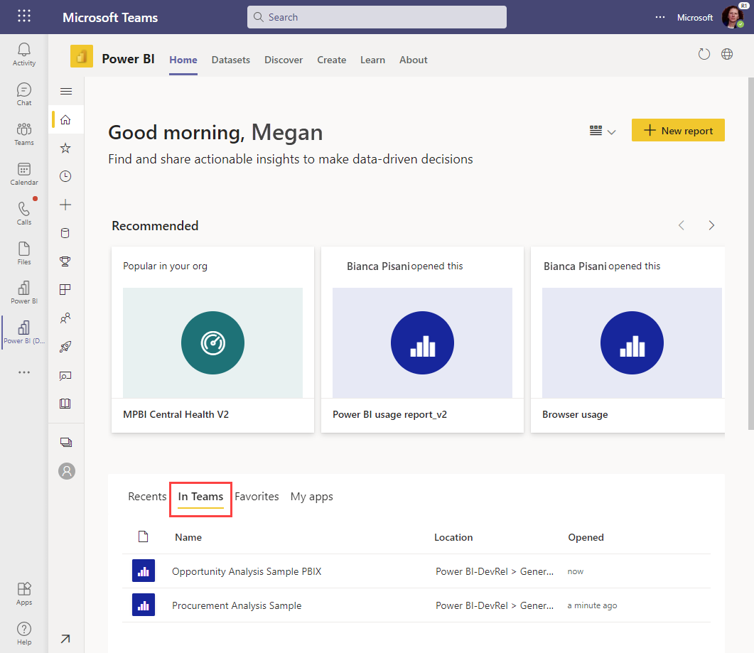 Screenshot che mostra come visualizzare tutte le schede usate in Microsoft Teams.