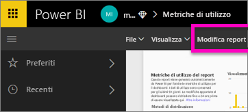 Screenshot che mostra la selezione di Modifica report.