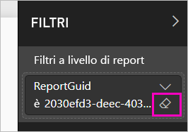 Screenshot che mostra Rimuovi il filtro.