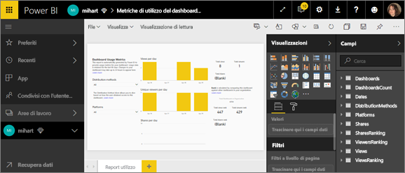 Screenshot che mostra Apri report nella Visualizzazione di modifica.