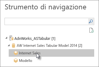 Screenshot che mostra il modello tabulare o la prospettiva dello strumento di navigazione.