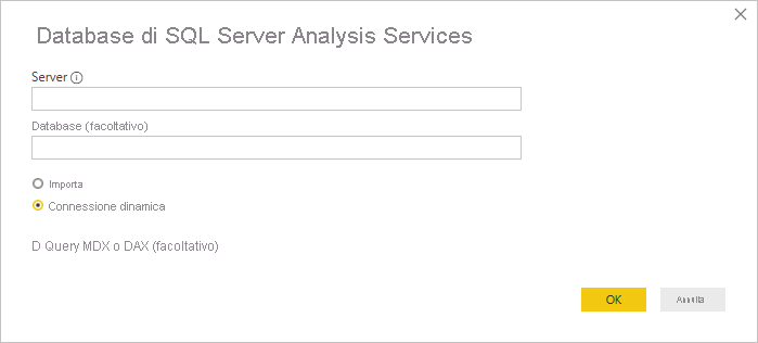 Screenshot che mostra la finestra del database di SQL Server Analysis Services.