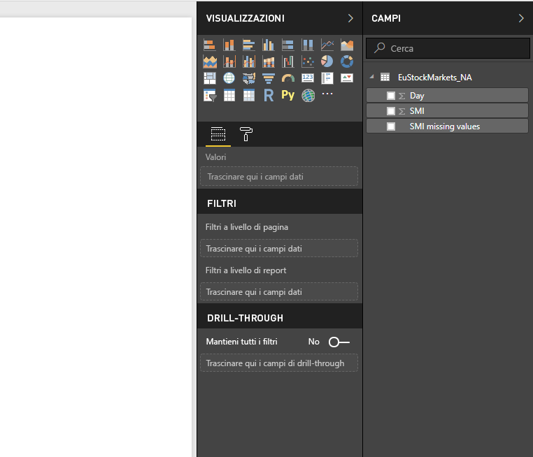 Screenshot of the Fields pane, showing the loaded data.