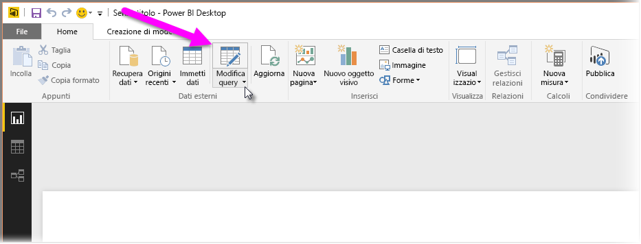 Screenshot of the Power Query Editor in Power BI Desktop, showing the Transform data selection.