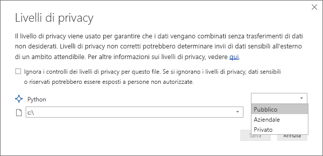 Screenshot of the Privacy levels dialog, showing that Public is set.